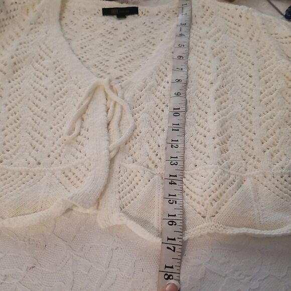 FRYE Open Knit Pointelle Ruffle Cardigan CREAM NWT - Picture 17 of 17